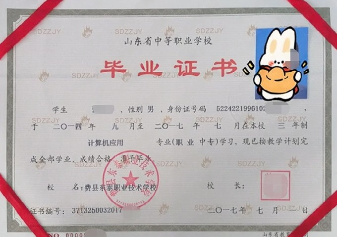 山东费县东泰职业技术学校中专毕业证样本