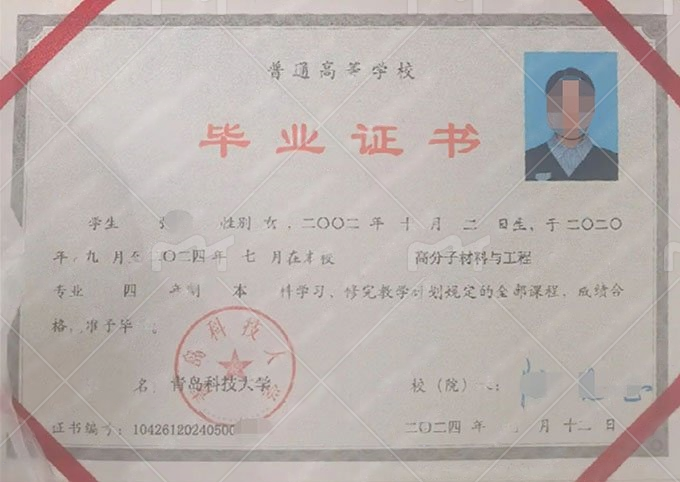 山东青岛科技大学毕业证样本图片